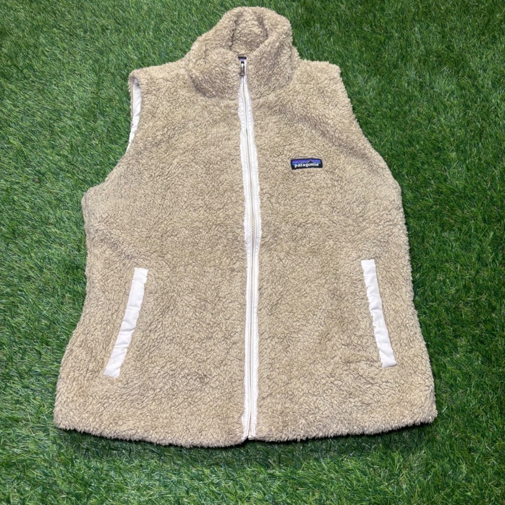 Patagonia Los Gatos Fleece Vest Womens Large Tan Beige Full Zip High Pile Soft